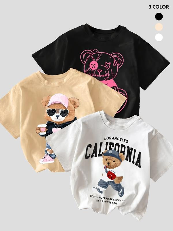 Women's Casual Bear Print Tee Set, 3-Piece Comfortable & Stylish Design, Perfect for Daily Wear, Ladies' Fashion...