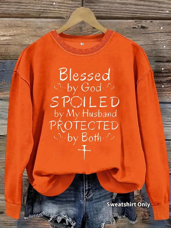Women's Casual Blessed by God Pattern Hoodie, Soft Long Sleeve Round Neck Sweatshirt, All-Season Comfort T-Shirts