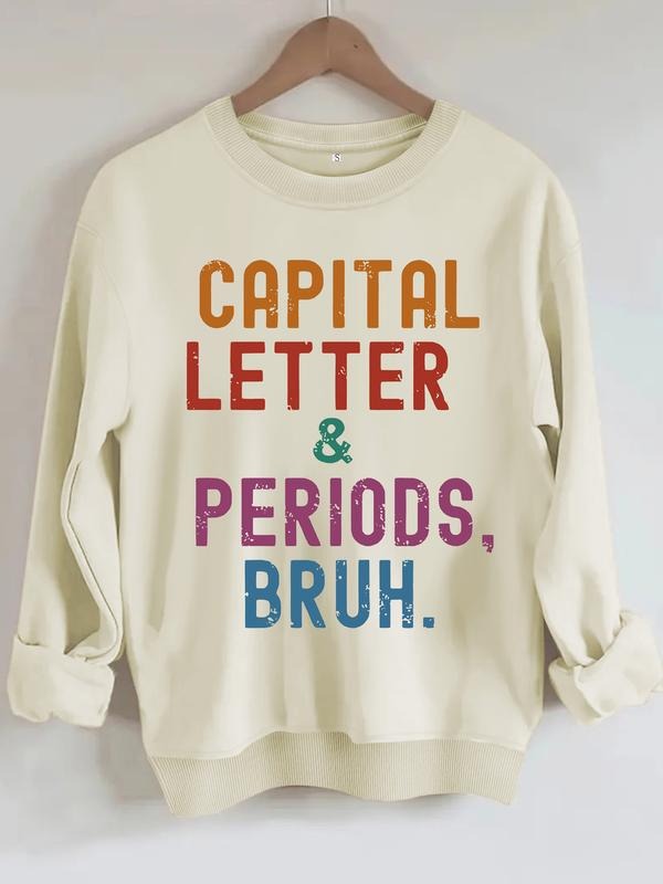 Women's Casual Capital Letter Pattern Hoodie, Soft Long Sleeve Round Neck Sweatshirt, All-Season Comfort T-Shirts