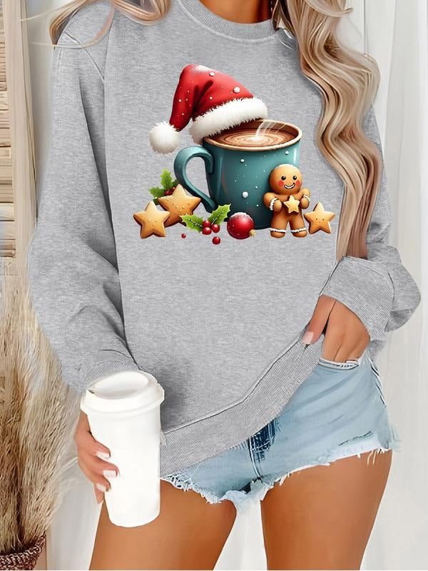 Women's Casual Christmas Pattern Pullover Sweatshirt, Soft Long Sleeve Round Neck, All-Season Comfort, Durable Fabric...
