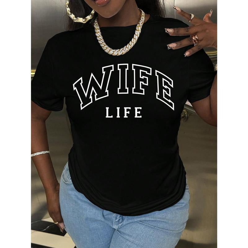Women's Casual Crew Neck Short Sleeve Letter Print Minimalist Blouse Graphic Tees Women Tops Hoodie, Sweatshirt