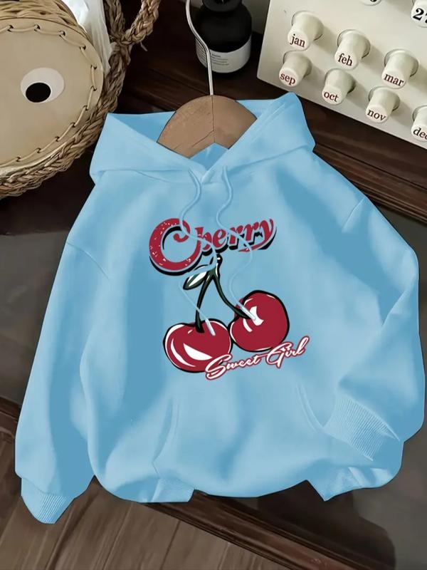 Women's Casual Fashion Loose Cartoon Cherry Print Hoodie, Fall & Winter Fitted Kint Fabric, Moderate Thickening,...