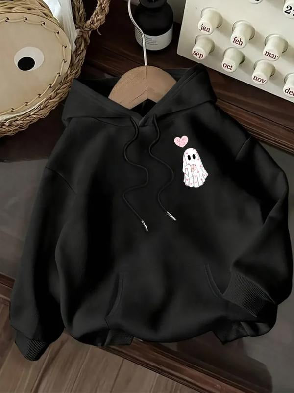 Women's Casual Fashion Loose Cartoon Cute Ghost Pattern Print Hoodie, Fitted Fall & Winter Sweatshirt, Comfortable and...