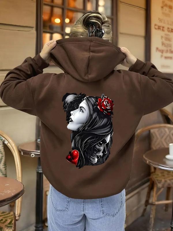 Women's Casual Fashion Loose Cartoon Figure Print Hoodie, Fall & Winter Fitted Kint Fabric, Moderate Thickening,...