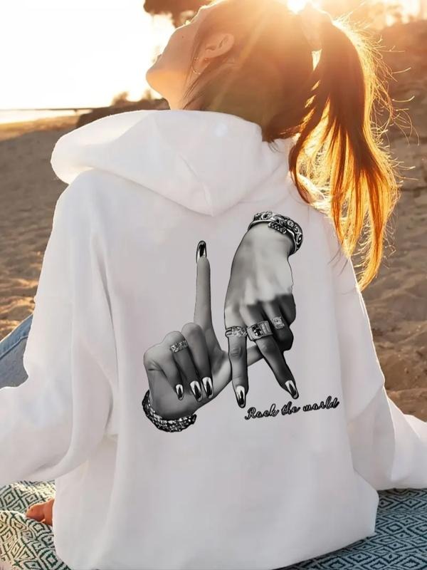 Women's Casual Fashion Loose Cartoon Finger Print Hoodie, Fall & Winter Fitted Kint Fabric, Moderate Thickening,...