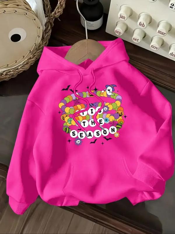 Women's Casual Fashion Loose Cartoon Halloween Letter Print Hoodie, Fall & Winter Fitted Kint Fabric, Moderate Thickening...