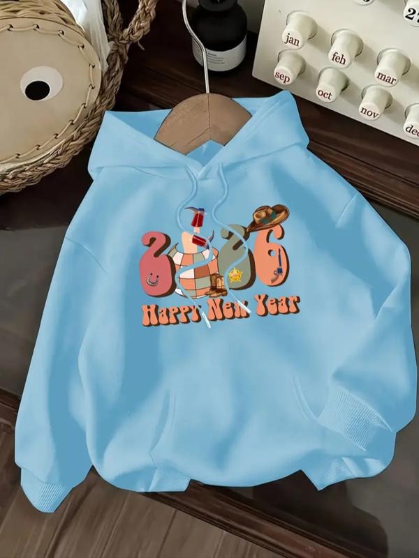 Women's Casual Fashion Loose Cartoon Letter New Year Happy Pattern Print Sport Hoodie, Fitted Fall & Winter Sweatshirt...