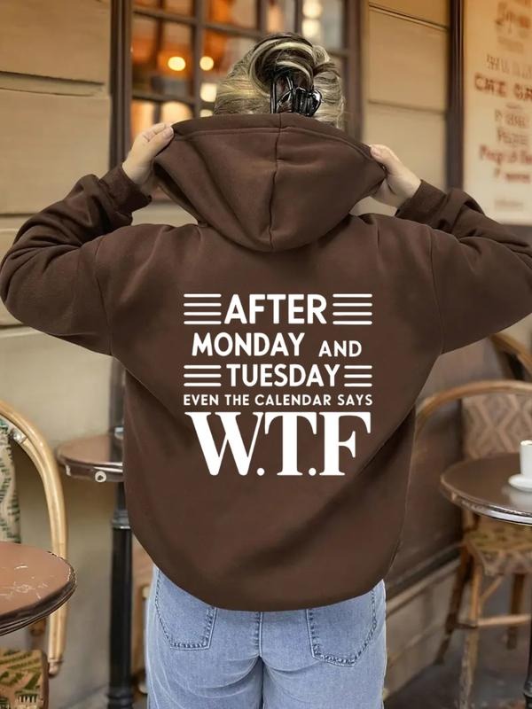 Women's Casual Fashion Loose Cartoon Letter Print Hoodie, Fall & Winter Fitted Kint Fabric, Moderate Thickening,...