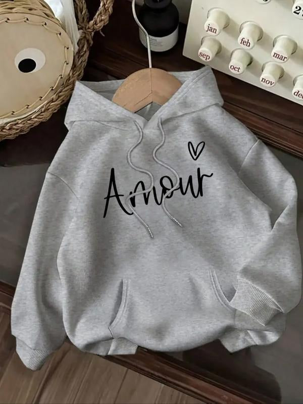 Women's Casual Fashion Loose Cartoon Love Letter Print Hoodie, Fitted Sporty Sweatshirt for Fall & Winter, Comfortable...