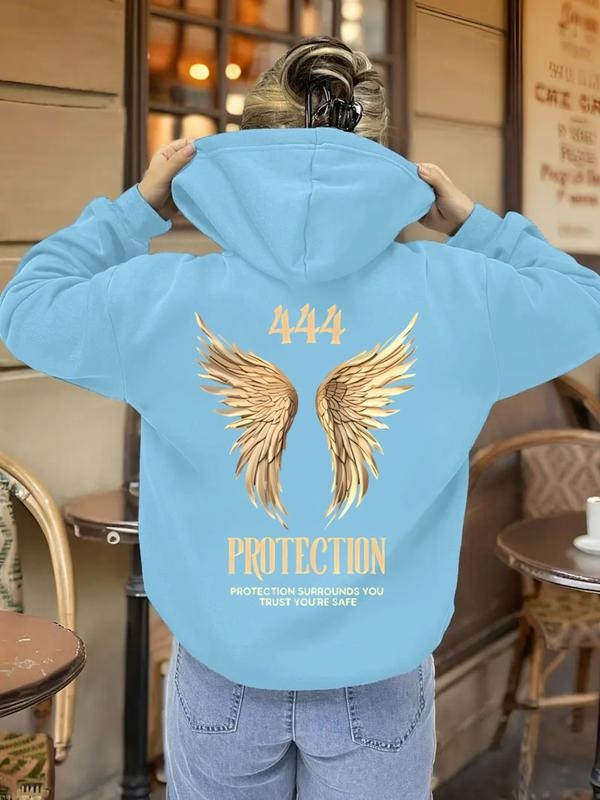 Women's Casual Fashion Loose Cartoon Wing Print Hoodie, Fall & Winter Fitted Sporty Sweatshirt, Comfortable Moderate...