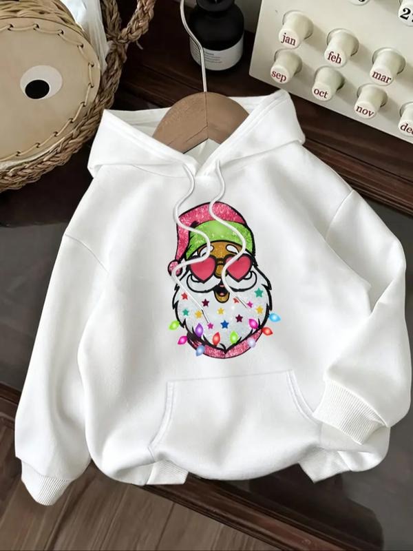 Women's Casual Fashion Loose Fit Christmas Santa Claus Print Hoodie, Fall & Winter Sportswear, Letter Pattern, Fitted...