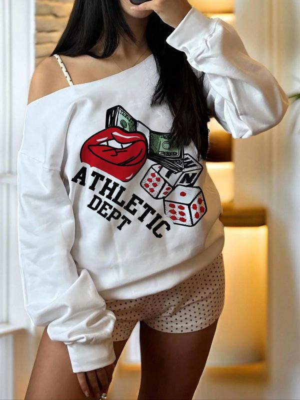 Women's Casual Fitted Hoodie, Trendy Letter Print, Shoulder Cut Out Design, Long Sleeve Drop Shoulder Sweatshirt for Fall...