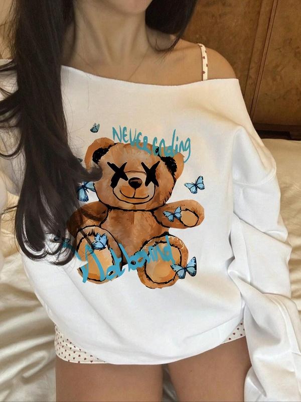 Women's Casual Fitted Hoodie, Trendy Letter Print, Shoulder Cut Out Design, Long Sleeve Drop Shoulder Sweatshirt for Fall...