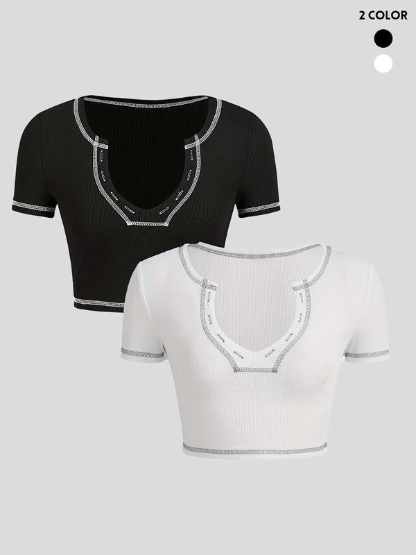 Women's Casual Fitted Short Sleeve Plain T-Shirt Set, 2 Piece Summer Top Collection, Comfortable Daily Wear Hoodie,...