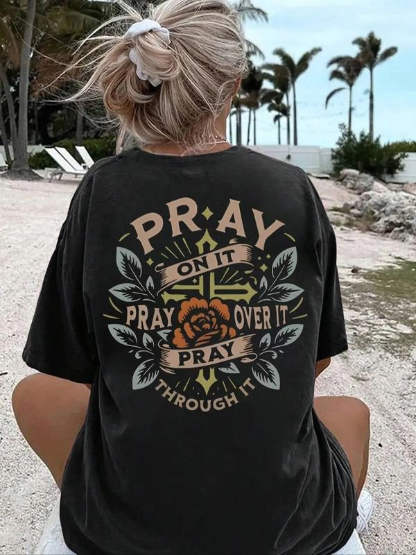 Women's Casual Fitted Short Sleeve T-Shirt, Trendy Letter Print, Moderate Fabric Thickness, All Seasons Wear, Comfortable...