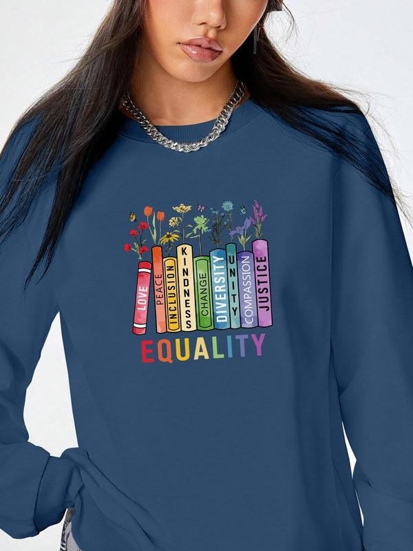 Women's Casual Floral Letter Print Long Sleeve Round Neck Pullover Sweatshirt, Fall & Winter Fashion, Available in 7...
