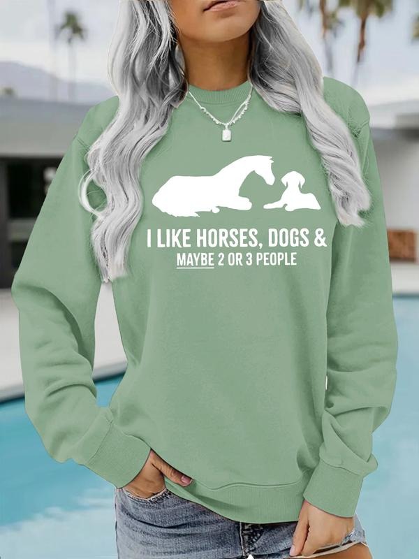Women's Casual Horse Dog Pattern Pullover Sweatshirt, Soft Long Sleeve Round Neck, All-Season Comfort, Durable Fabric,...