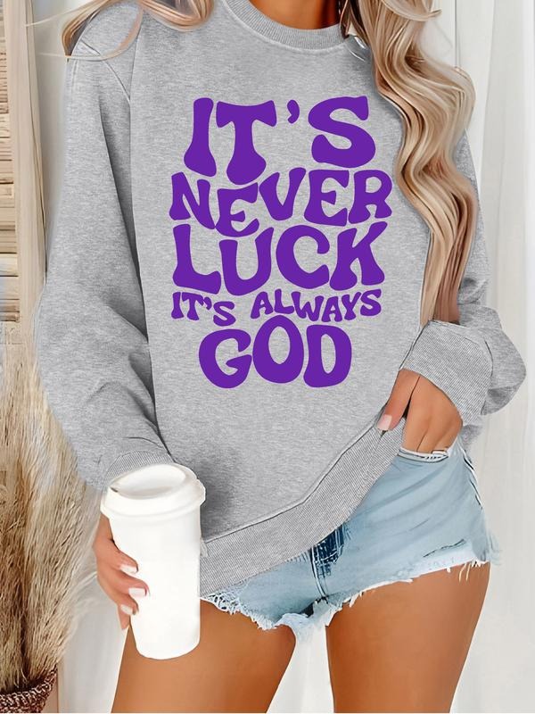 Women's Casual Letter Pattern Pullover Sweatshirt, Soft Long Sleeve Round Neck, All-Season Comfort, Durable Fabric...