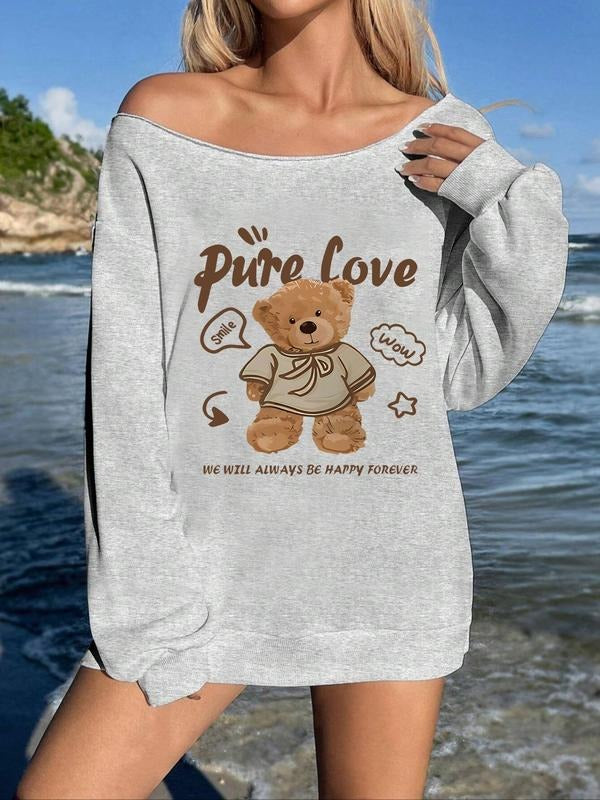 Women's Casual Letter Print Hoodie, Fitted Drop Shoulder Design, Fall & Winter Fashion, Moderate Fabric Thickness, Trendy...