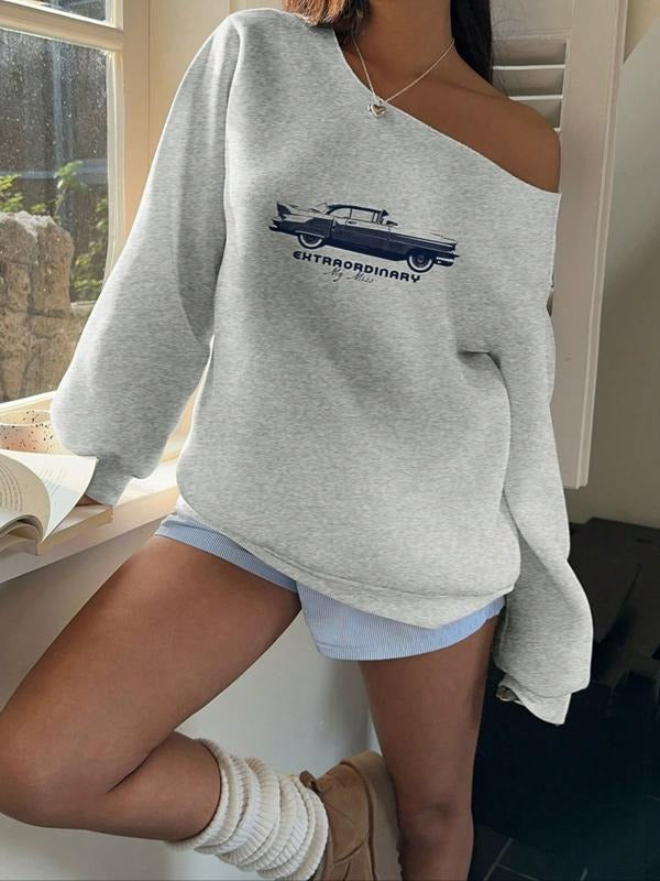 Women's Casual Letter Print Hoodie, Fitted Drop Shoulder Design, Fall & Winter Fashion, Moderate Fabric Thickness, Trendy...