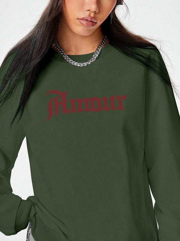 Women's Casual Letter Print Long Sleeve Round Neck Pullover Sweatshirt, Fall & Winter Fitted H-Type Design, Available in...