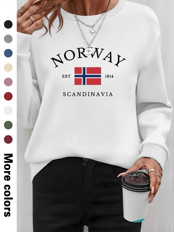 Women's Casual Letter Print Long Sleeve Round Neck Pullover Sweatshirt, Fitted H-Type Design, Available in 9 Colors...