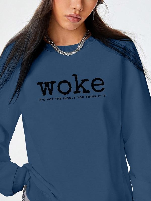 Women's Casual Letter Print Long Sleeve Round Neck Pullover Sweatshirt, Fitted Style, Fall & Winter Fashion, Available in...