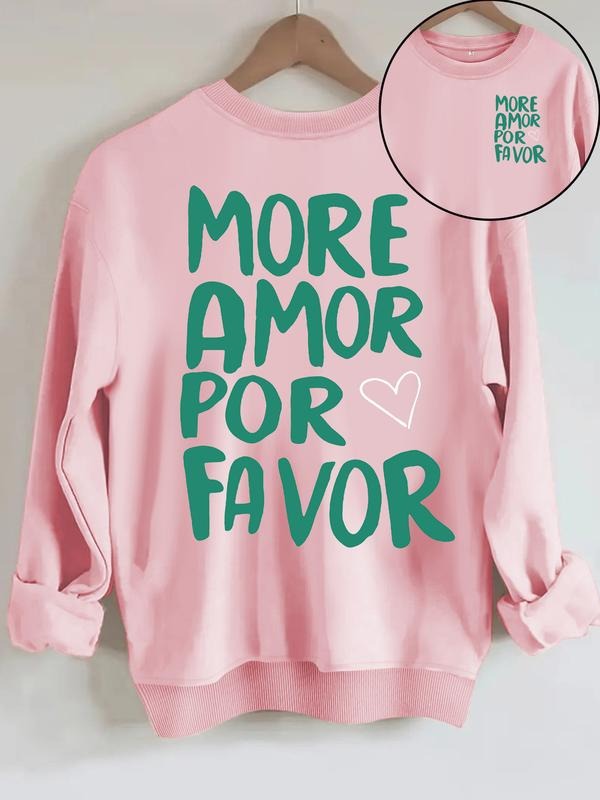 Women's Casual Letter Print Sweatshirt, Round Neck, Knit Fabric, All-Season Comfort, Fashionable Daily Wear T-Shirts, Hoodie