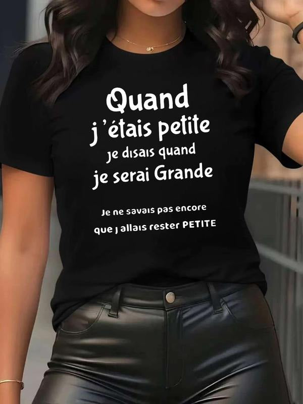 Women's Casual Letter Print T-Shirt, Short Sleeve Round Neck Top, Fitted Summer Fashion Tee, European Style Ladies...