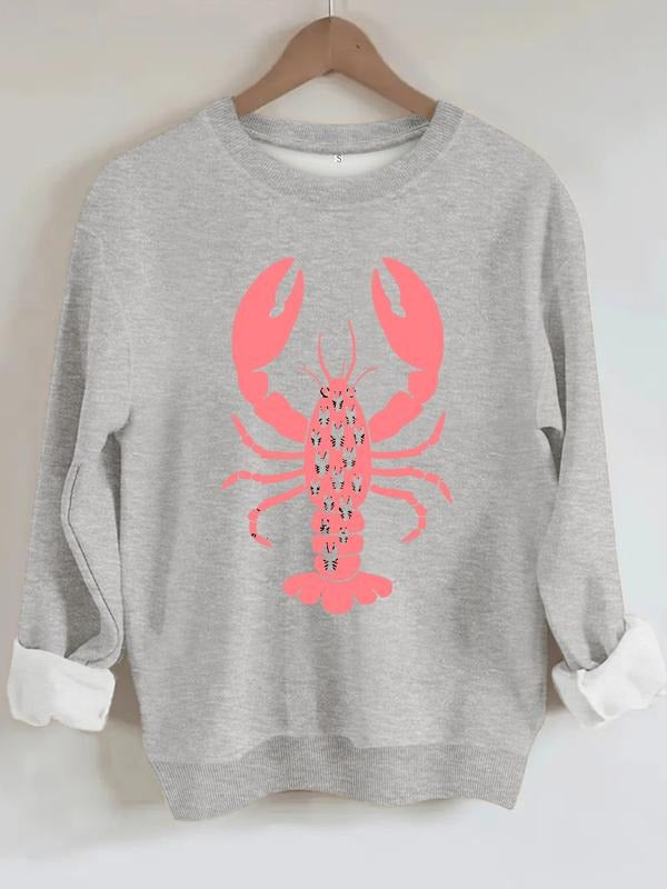 Women's Casual Lobster Pattern Pullover Sweatshirt, Soft Long Sleeve Round Neck, All-Season Comfort, Durable Fabric...