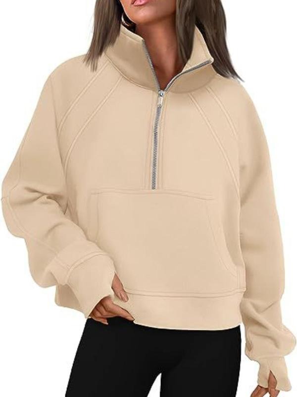 Women's Casual Loose-Fit Half-Zip Hoodie, Short Stand Collar Thick Knit Warm Sweatshirt, Fall & Winter Fashion Pullover...