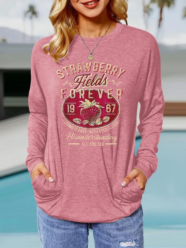 Women's Casual Loose-Fit Print Long Sleeve Pullover Sweater, Spring & Fall Fashion, Comfortable Breathable Fabric, Daily...