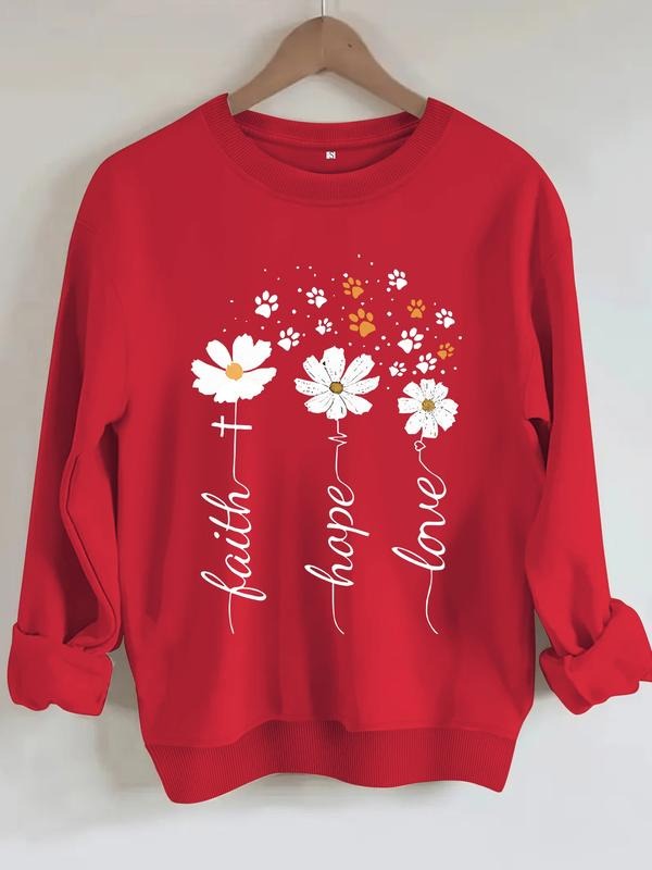 Women's Casual Round Neck Sweatshirt with Daisy Claw Print, All-Season Fashion Top, Comfortable Daily Wear T-Shirts, Hoodie