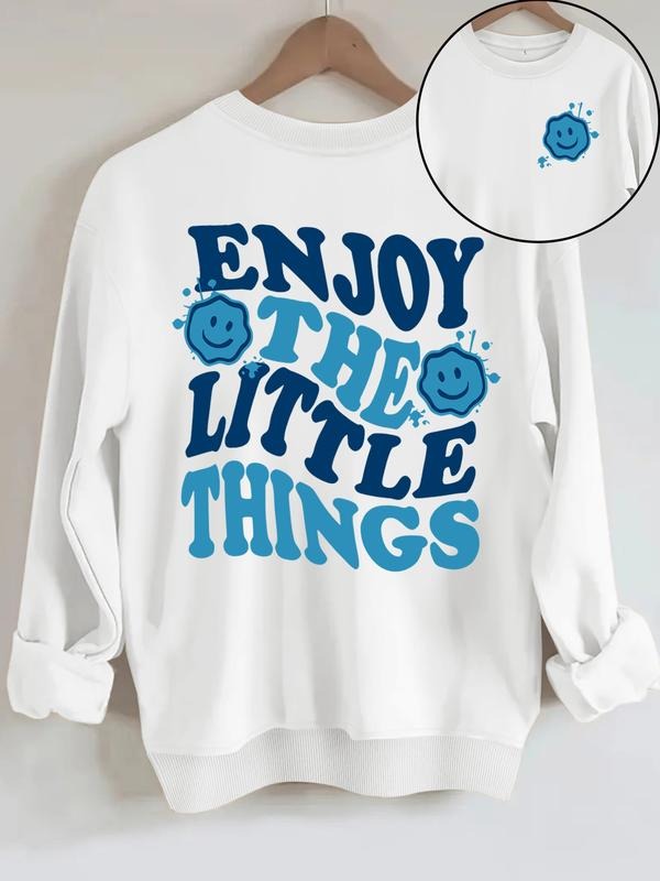 Women's Casual Round Neck Sweatshirt with Letter Smiley Face Pattern, All-Season Fashion Top, Comfort Daily Wear...
