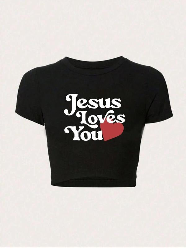 Women's Casual Summer Short Sleeve T-Shirt, Trendy Letter Print, Tight-Fitting Kint Fabric, Moderate Thickness, Perfect...