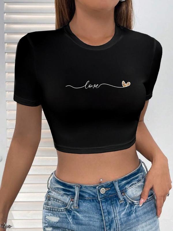 Women's Casual Summer Short Sleeve T-Shirt, Trendy Letter Print, Tight-Fitting Kint Fabric, Moderate Thickness, Perfect...