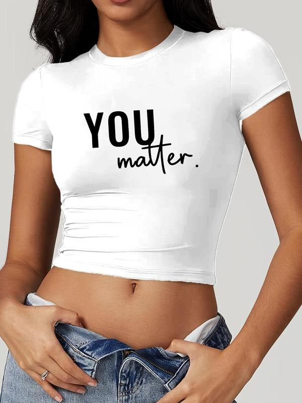 Women's Casual Tight-Fitting Short Sleeve T-Shirt, Summer Fashion Letter Print Design, Comfortable & Stylish Daily Wear...