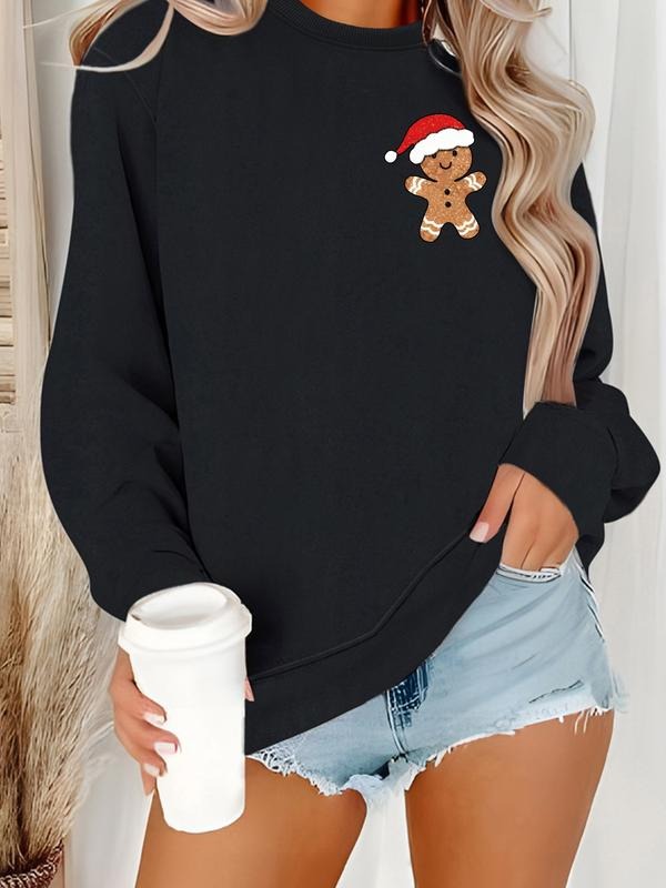 Women's Christmas Cartoon Print Round Neck Sweatshirt, Casual Fitted Pullover, All-Season Comfort, Easy Care Durable...
