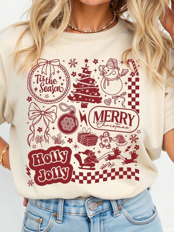 Women's Christmas Graphic Tee, Short Sleeve Round Neck Loose Fit, Soft Comfortable Fabric, Casual Wear for Holiday...
