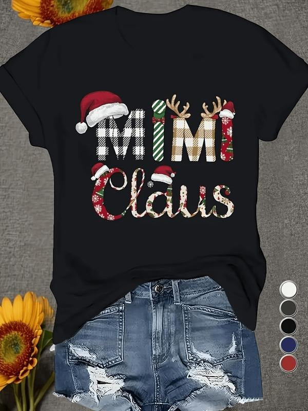 Women's Christmas Letter C Graphic Tee - Claus Name Short Sleeve T-Shirt, Relaxed Fit Crew Neck Top, Soft Breathable...