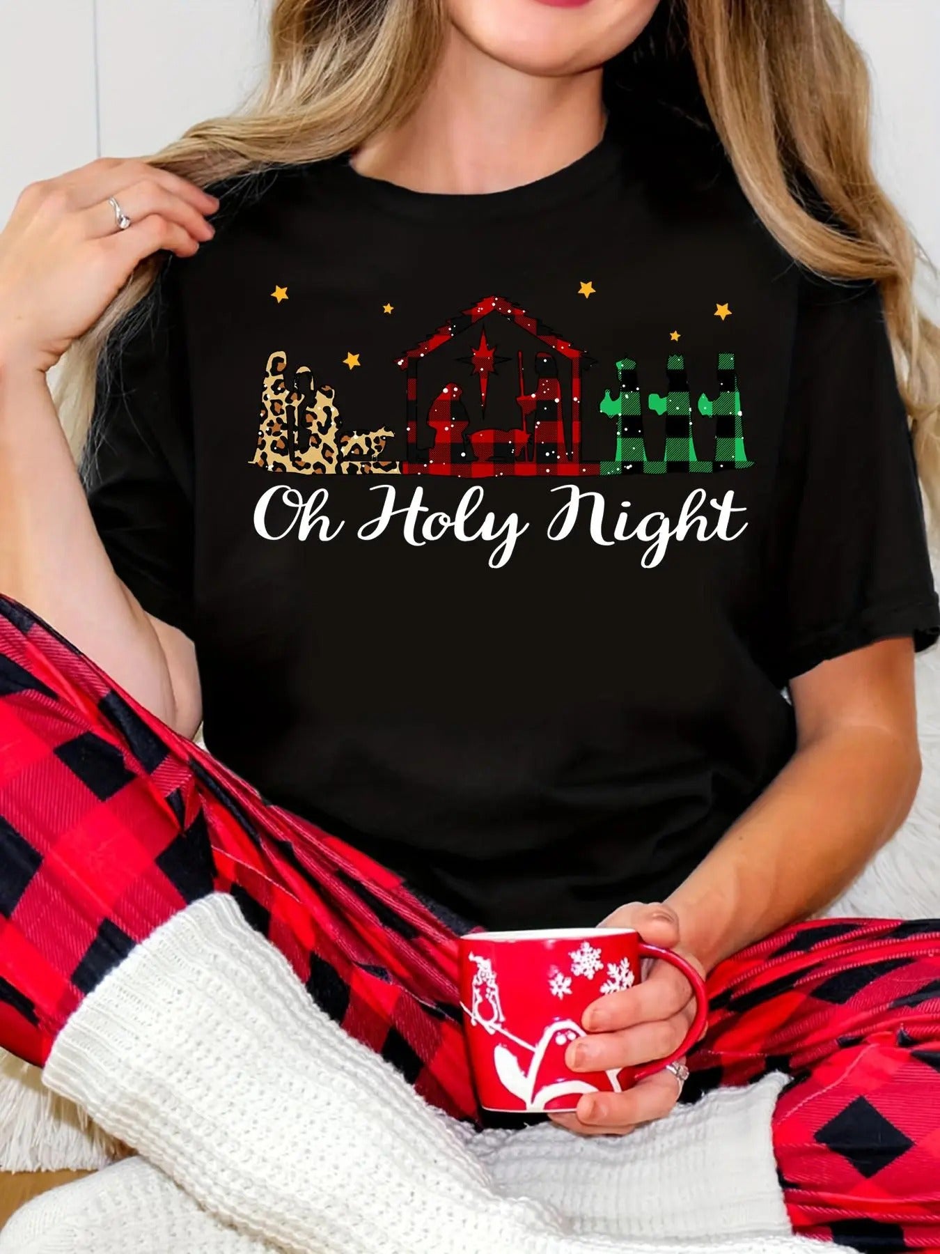 Women's Christmas Letter Print Round Neck Tee, Casual Short Sleeve Crew Neck T-Shirt for Summer, Fashion Women's Top for...