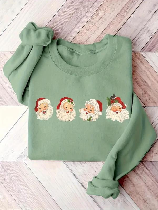 Women's Christmas Print Crew Neck Pullover, Casual Long Sleeve Sweatshirt for Fall & Winter, Women's Clothes for Daily...