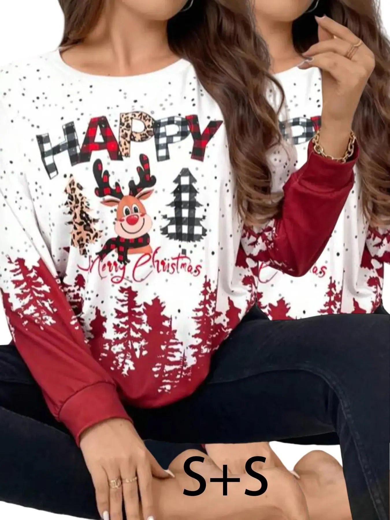 Women's Christmas Print Drop Shoulder Sweatshirt, Casual Long Sleeve Round Neck Pullover for Daily Wear, Ladies Fall &...