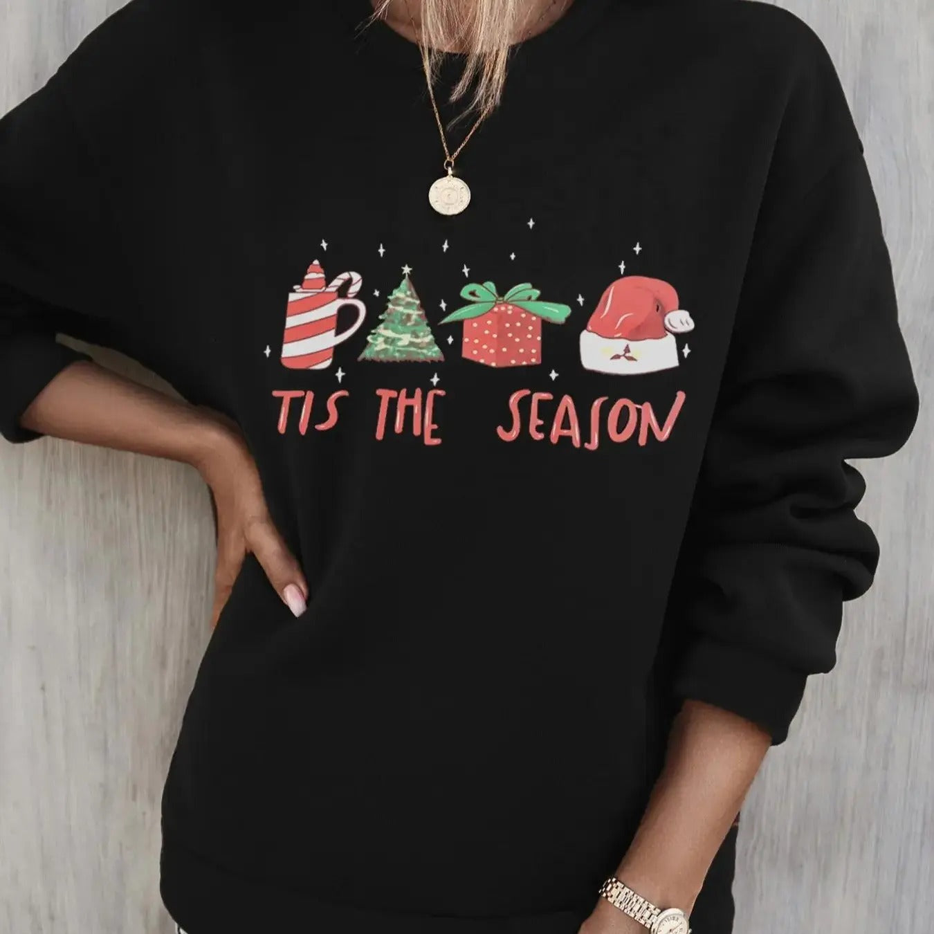 Women's Christmas Print Drop Shoulder Sweatshirt, Casual Long Sleeve Round Neck Pullover for Fall & Winter, Ladies...