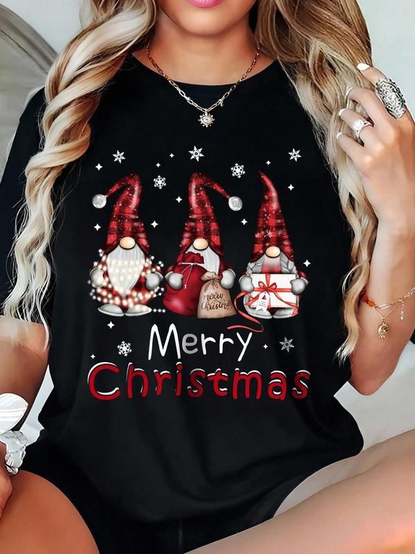 Women's Christmas Snowman Print Loose Fit Short Sleeves T-Shirt, Casual Top for All Seasons, Women's Gift for Daily Wear...