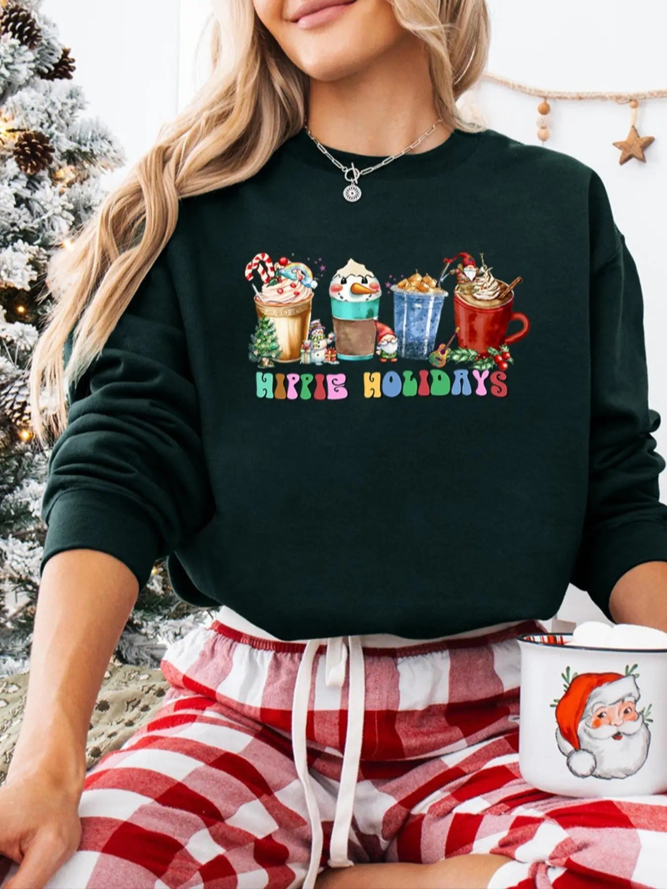 Women's Christmas Themed Letter Print Drop Shoulder Sweatshirt, Casual Long Sleeve Round Neck Pullover for Daily Wear,...