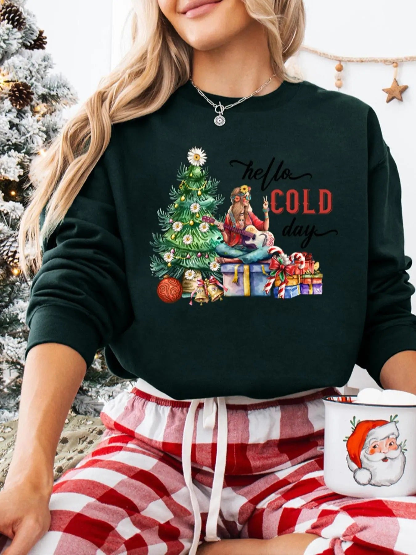 Women's Christmas Themed Letter Print Drop Shoulder Sweatshirt, Casual Long Sleeve Round Neck Pullover for Daily Wear,...