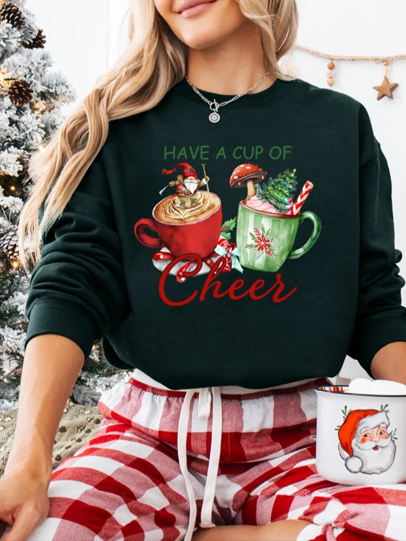 Women's Christmas Themed Letter Print Drop Shoulder Sweatshirt, Casual Long Sleeve Round Neck Pullover for Daily Wear,...