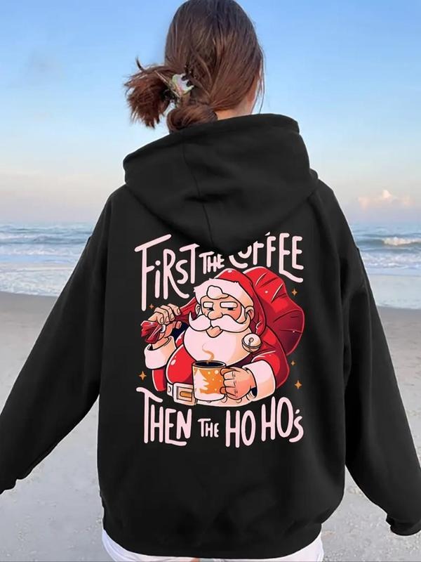 Women's Christmas Themed Letter Print Hoodie, Casual Santa Claus Graphic Hooded Sweatshirt for Daily Holiday Outdoor...
