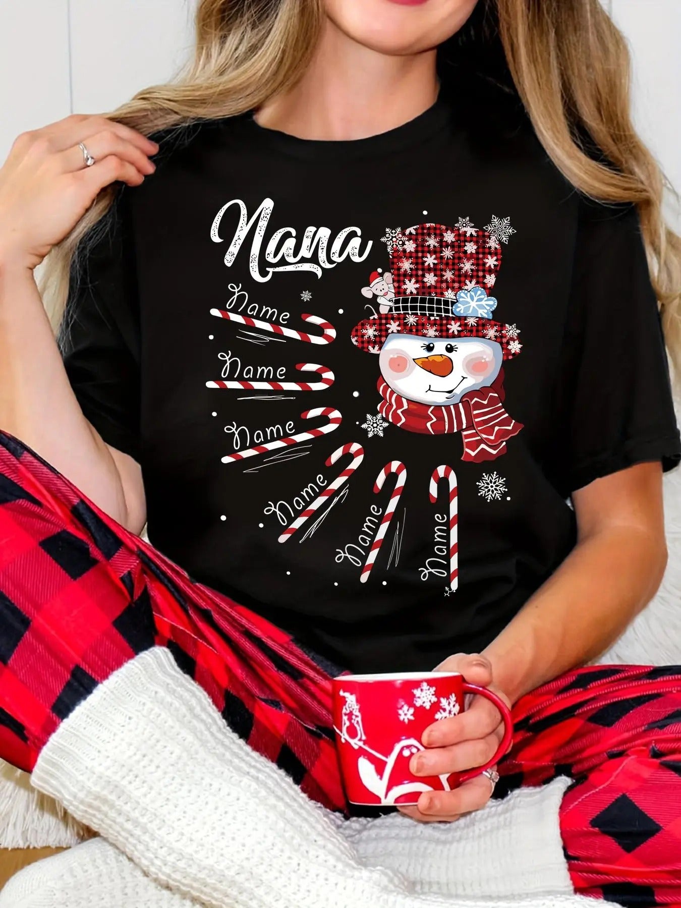 Women's Christmas Themed Snowman & Letter Print Round Neck Tee, Casual Short Sleeve Crew Neck T-shirt for Daily Holiday...